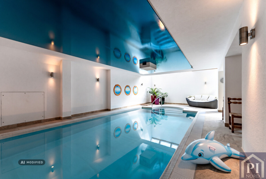 ...mit Innenpool, Gegenstromanlage und Sauna